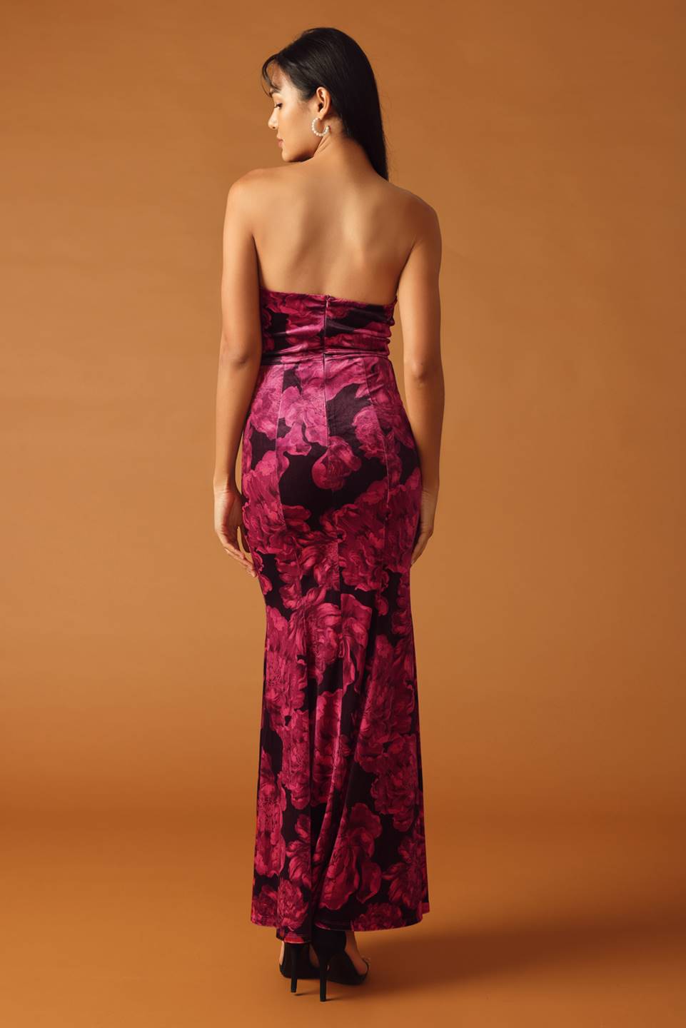 FALLING INTO PLACE - BERRY - VELVET FLORAL MAXI DRESS