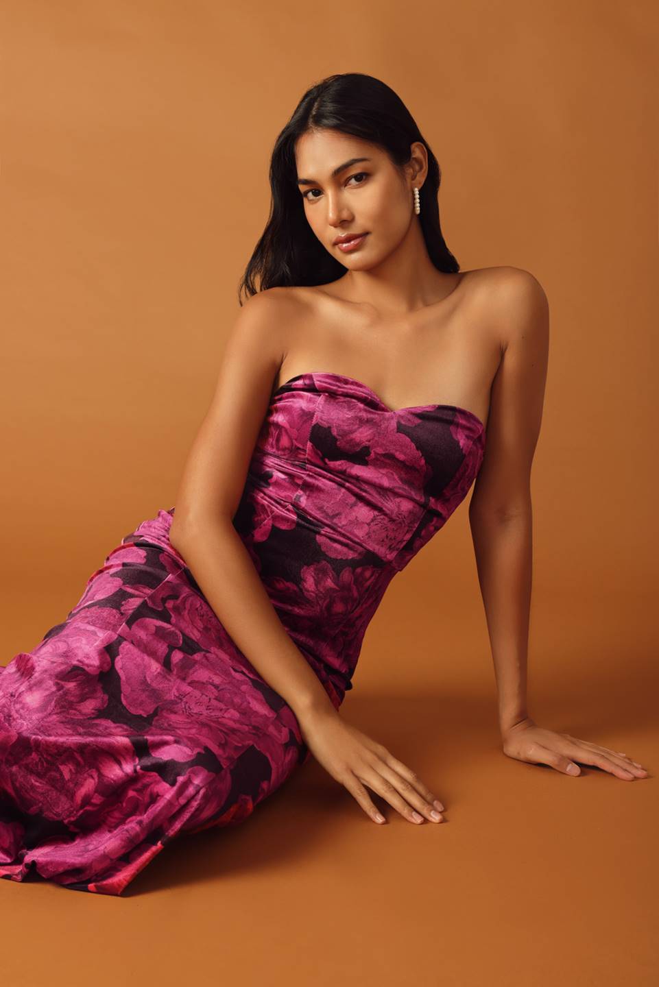 FALLING INTO PLACE - BERRY - VELVET FLORAL MAXI DRESS