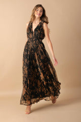 EVERYDAY HUSTLE METALLIC PLEATED MAXI DRESS