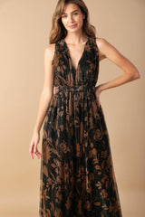 EVERYDAY HUSTLE METALLIC PLEATED MAXI DRESS