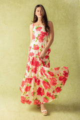 CRIMSON BLOOMS - RED FLORAL MAXI DRESS