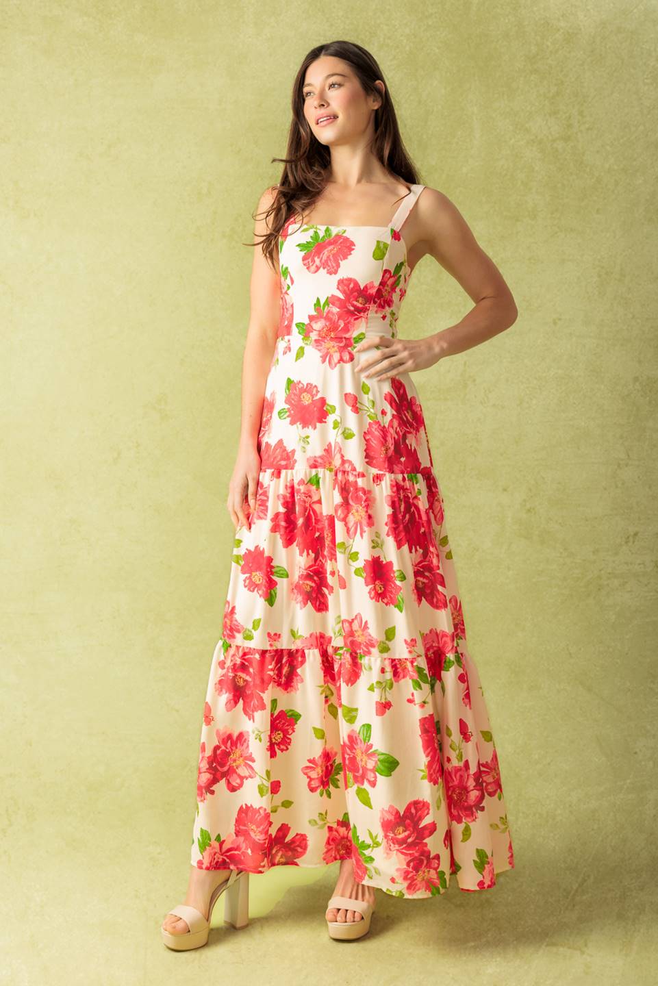CRIMSON BLOOMS - RED FLORAL MAXI DRESS