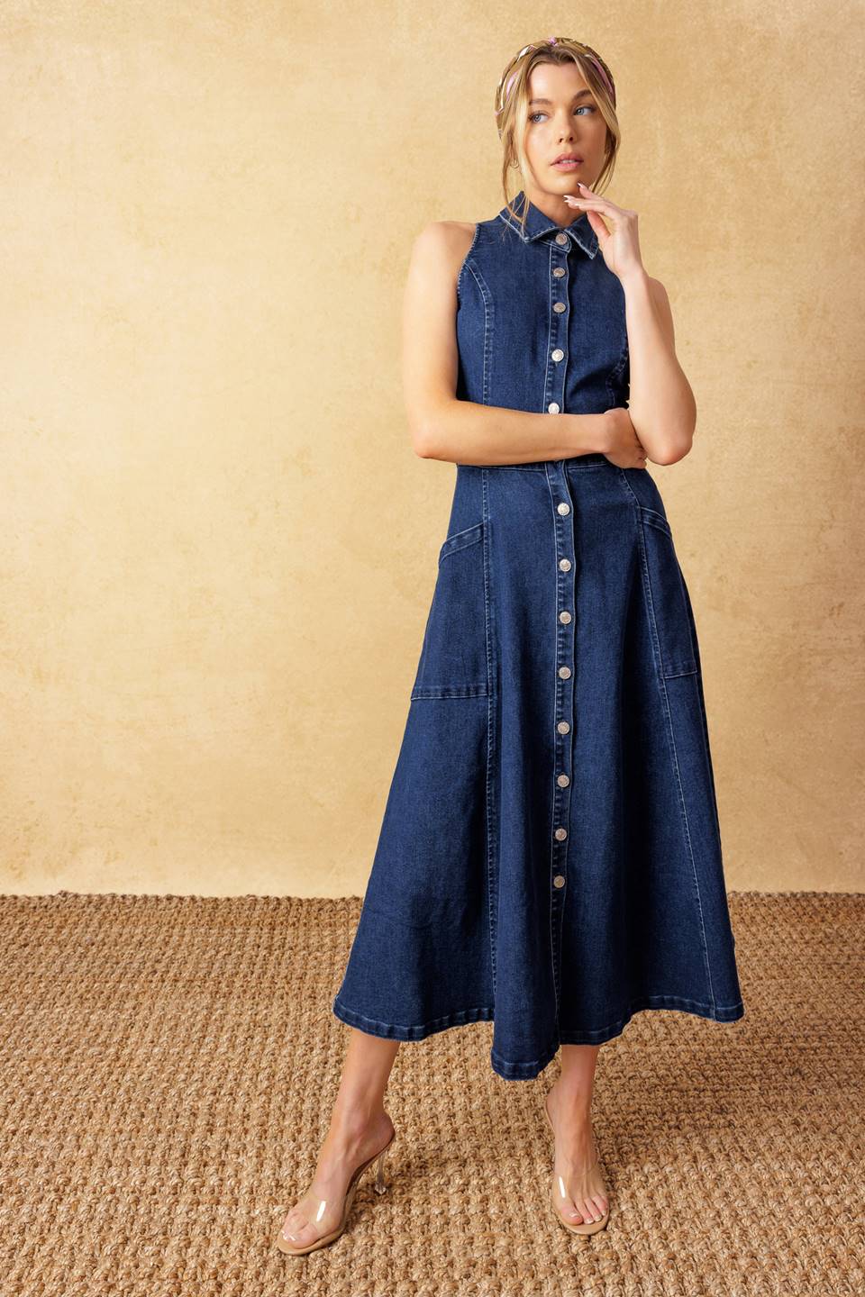 TIME FOR SOMETHING NEW - INDIGO - DARK DENIM MIDI DRESS