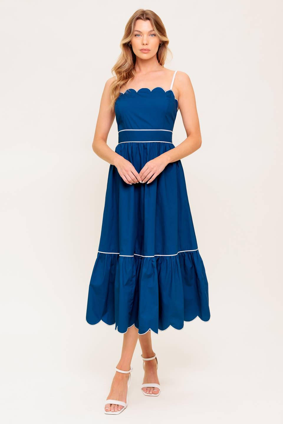 SWEET DREAMS SCALLOPED EDGE MIDI DRESS - NAVY