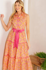 Size Large, DAY IN THE PARK - ORANGE & PINK MIDI DRESS - FINAL SALE