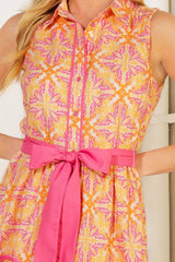 Size Large, DAY IN THE PARK - ORANGE & PINK MIDI DRESS - FINAL SALE