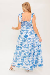 WHEN IN ROME MIDI DRESS - BLUE & WHITE TOILE