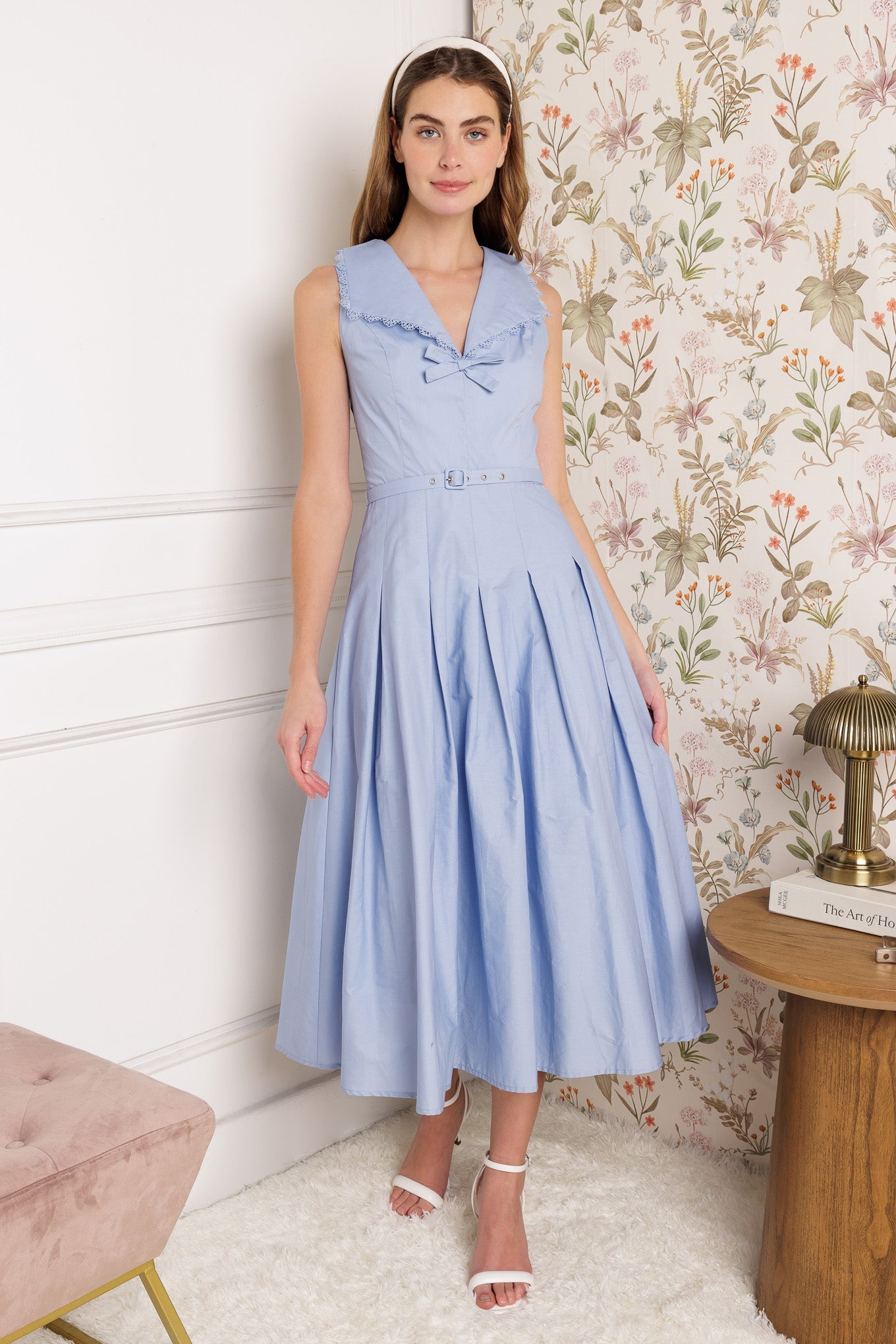 Size Large, COUNTRY FAIR - POWDER BLUE MIDI DRESS - FINAL SALE