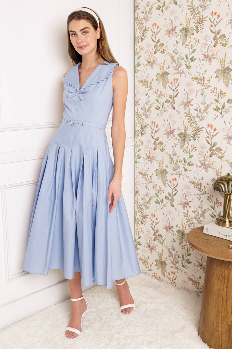 Size Large, COUNTRY FAIR - POWDER BLUE MIDI DRESS - FINAL SALE