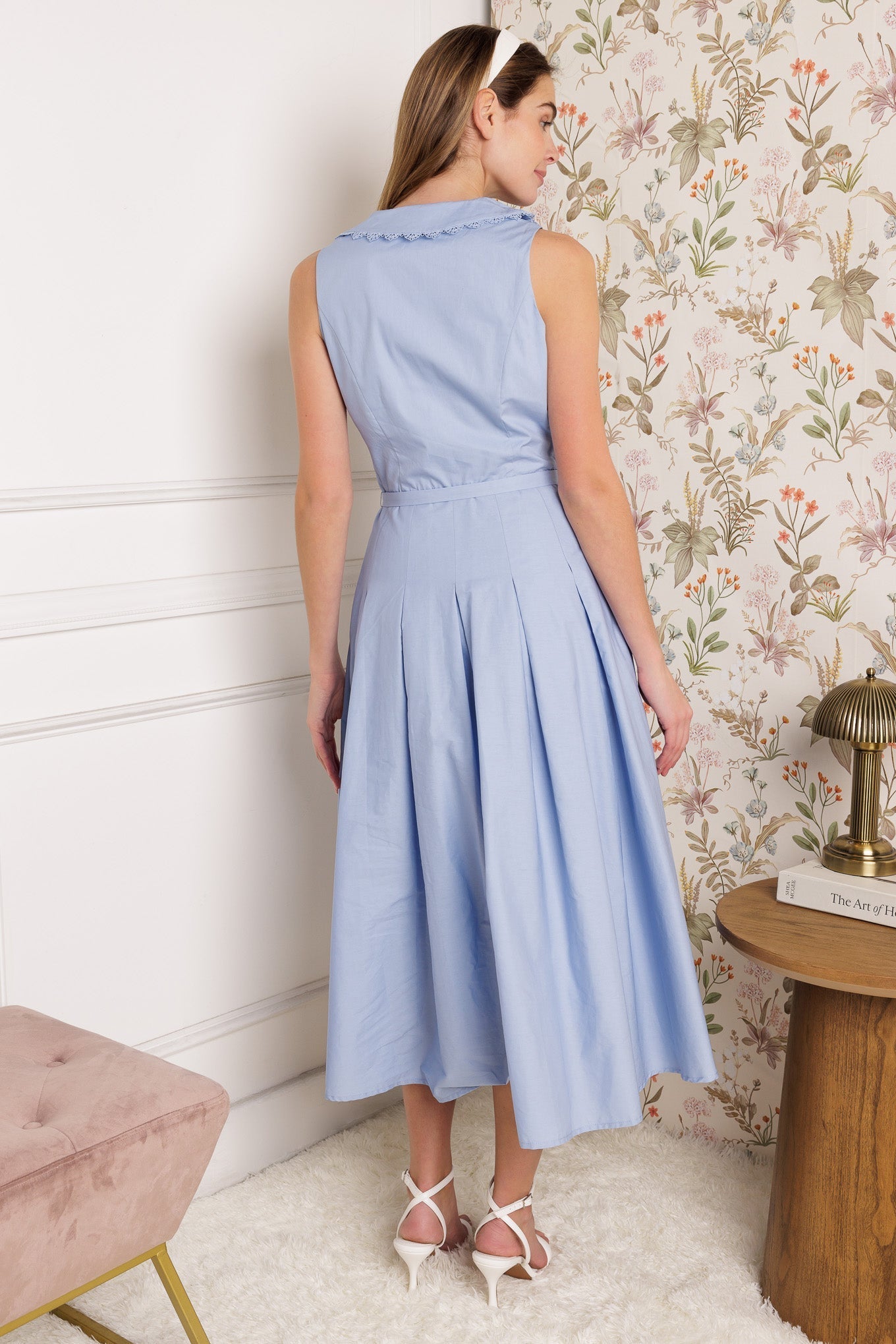 Size Large, COUNTRY FAIR - POWDER BLUE MIDI DRESS - FINAL SALE