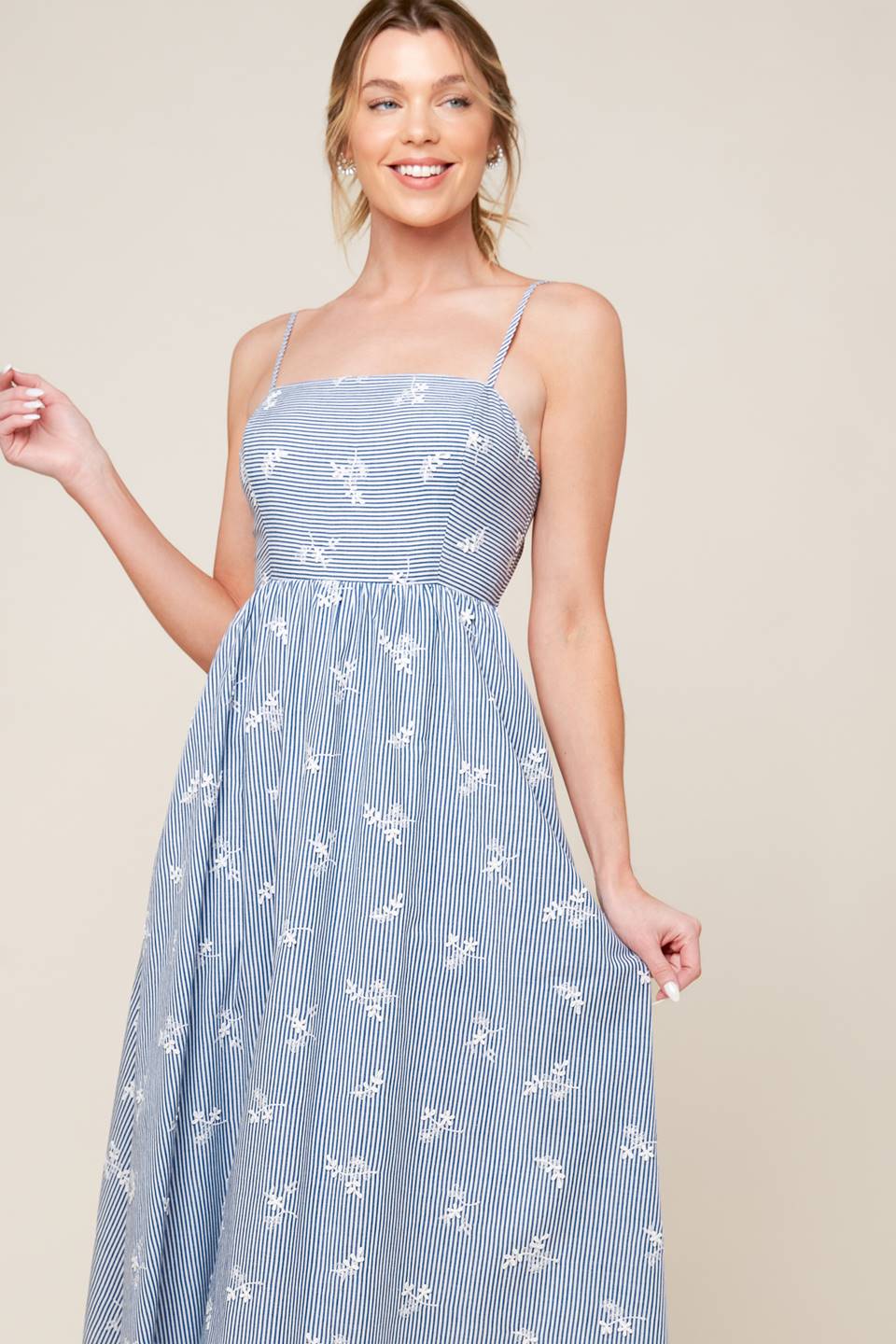 Size Medium, LAYTON EMBROIDERED MIDI DRESS - BLUE - FINAL SALE
