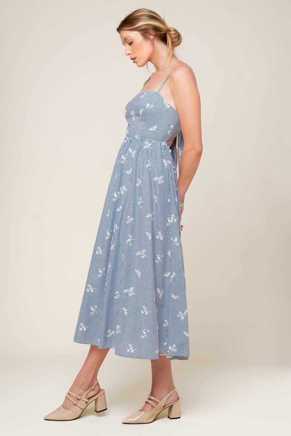 Size Medium, LAYTON EMBROIDERED MIDI DRESS - BLUE - FINAL SALE