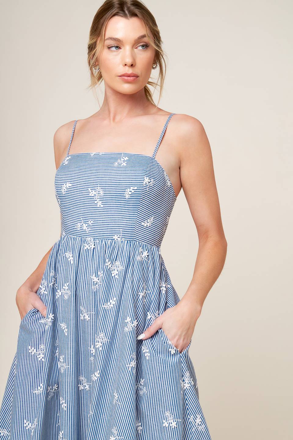 Size Medium, LAYTON EMBROIDERED MIDI DRESS - BLUE - FINAL SALE