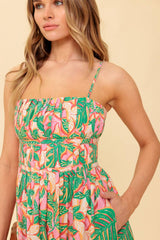 STORYTELLING - PINK & GREEN MIDI DRESS WITH POCKETS