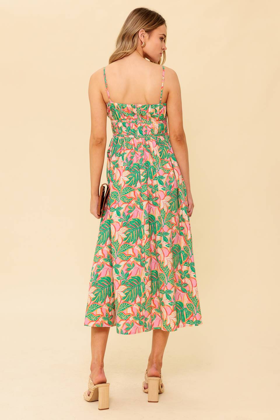 STORYTELLING - PINK & GREEN MIDI DRESS WITH POCKETS
