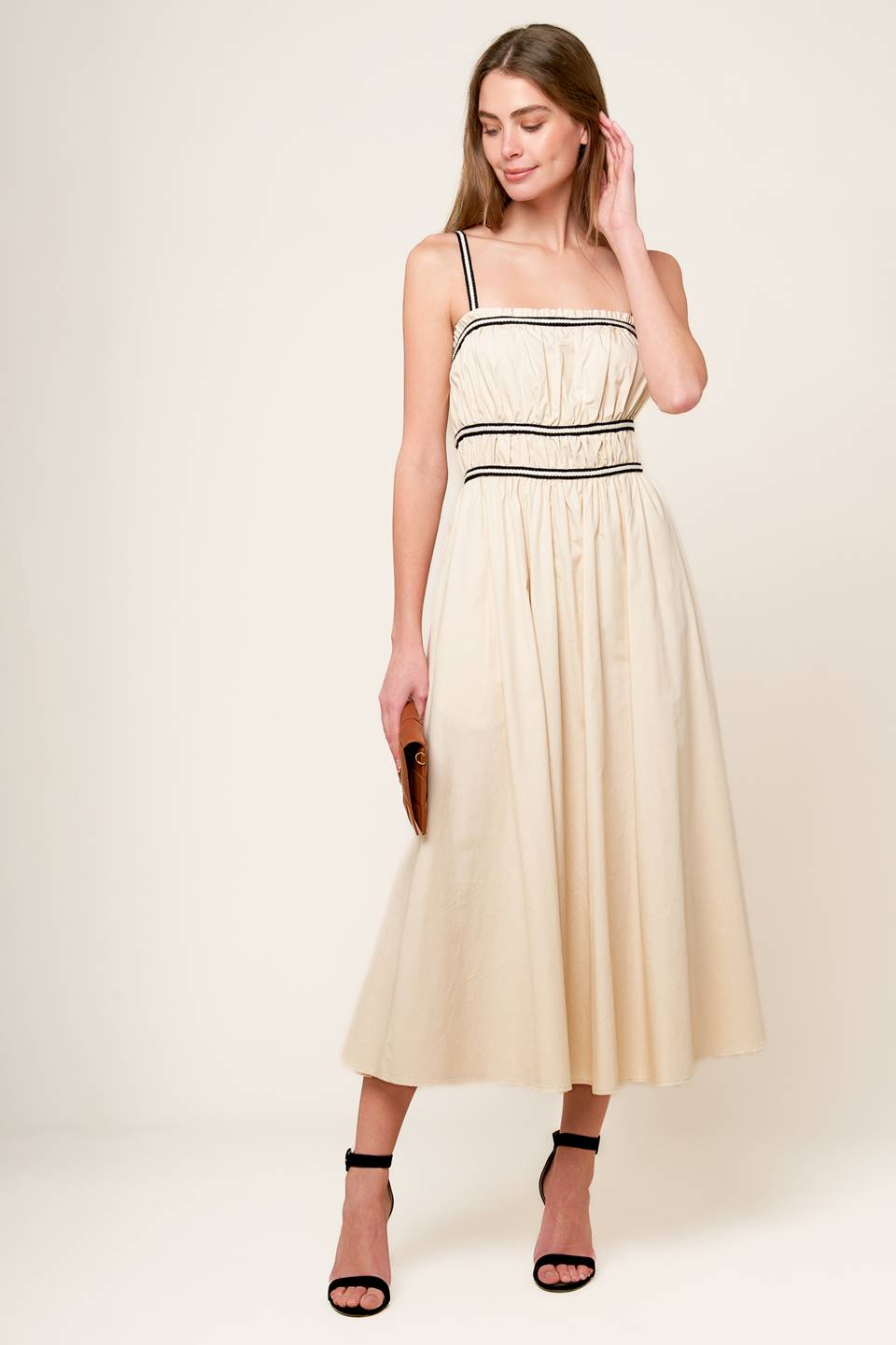 Size Large, TERRIFIC TIMING CREAM WOVEN MIDI DRESS - FINAL SALE