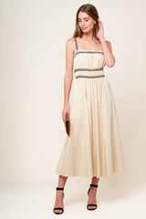 Size Large, TERRIFIC TIMING CREAM WOVEN MIDI DRESS - FINAL SALE