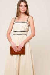 Size Large, TERRIFIC TIMING CREAM WOVEN MIDI DRESS - FINAL SALE