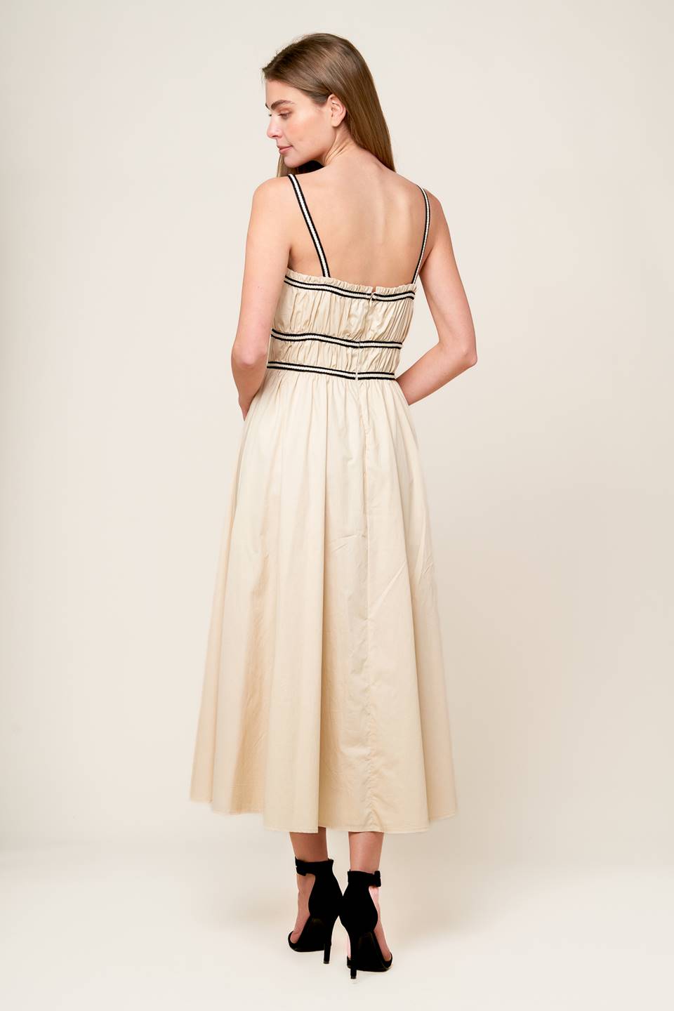 Size Medium, TERRIFIC TIMING CREAM WOVEN MIDI DRESS - FINAL SALE