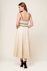 Size Large, TERRIFIC TIMING CREAM WOVEN MIDI DRESS - FINAL SALE
