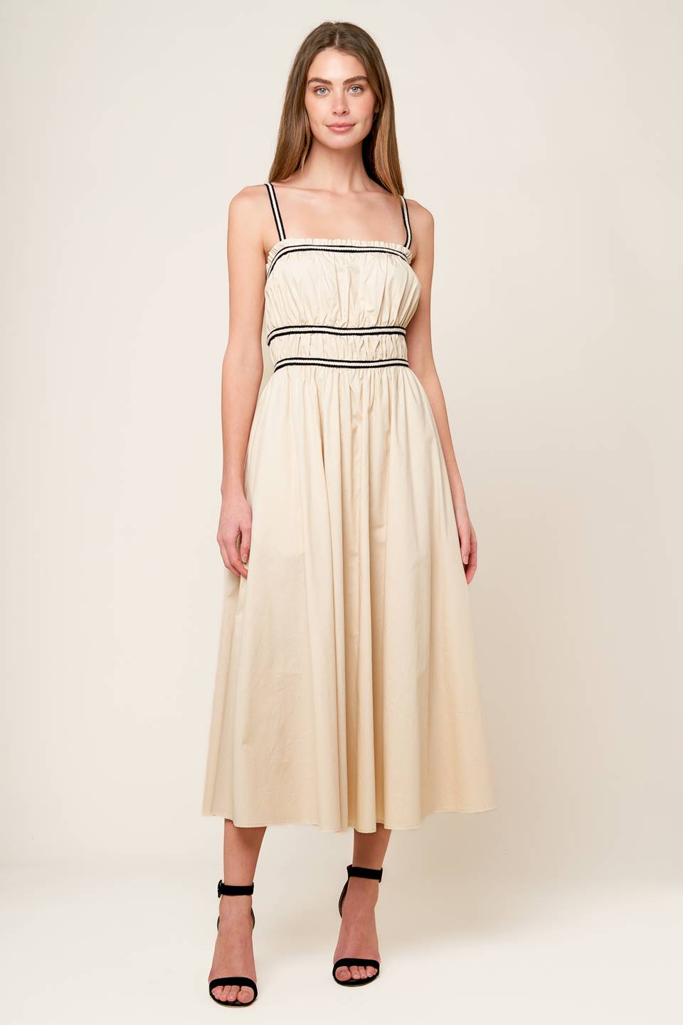 Size Medium, TERRIFIC TIMING CREAM WOVEN MIDI DRESS - FINAL SALE
