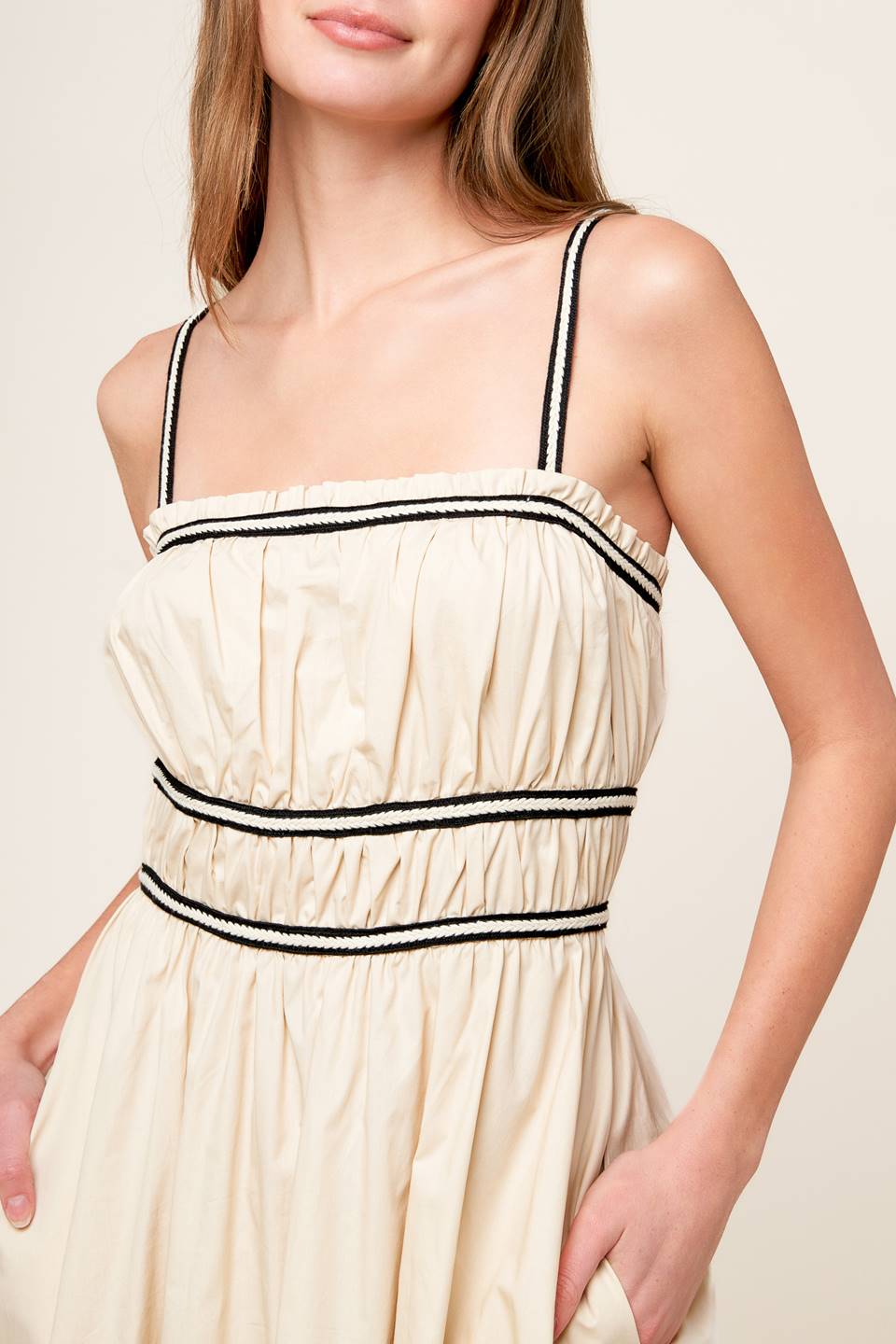 Size Medium, TERRIFIC TIMING CREAM WOVEN MIDI DRESS - FINAL SALE
