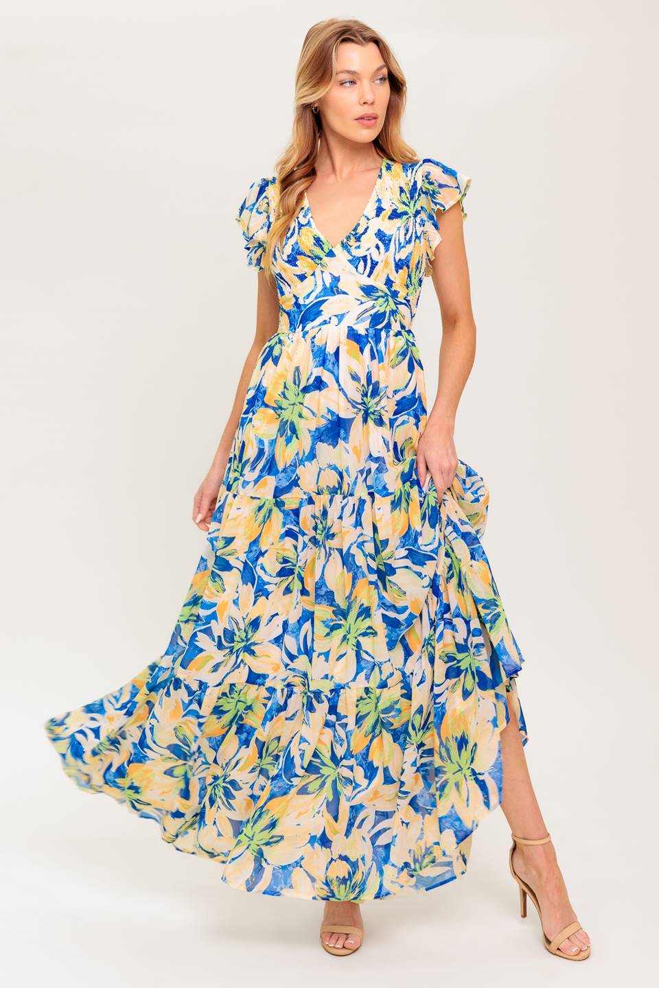 BRIDGEPORT MAXI DRESS - BLUE FLORAL SUMMER DRESS