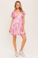 ROMANTIC WALKS FLUTTER SLEEVE MINI DRESS - PINK