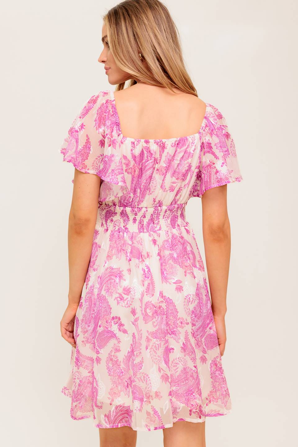 ROMANTIC WALKS FLUTTER SLEEVE MINI DRESS - PINK