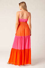 REGAL SUNRISE - PINK & RED COLOR BLOCKED MAXI DRESS