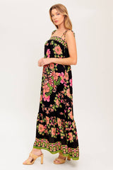 SUMMER GLOW FLORAL MAXI DRESS - BLACK