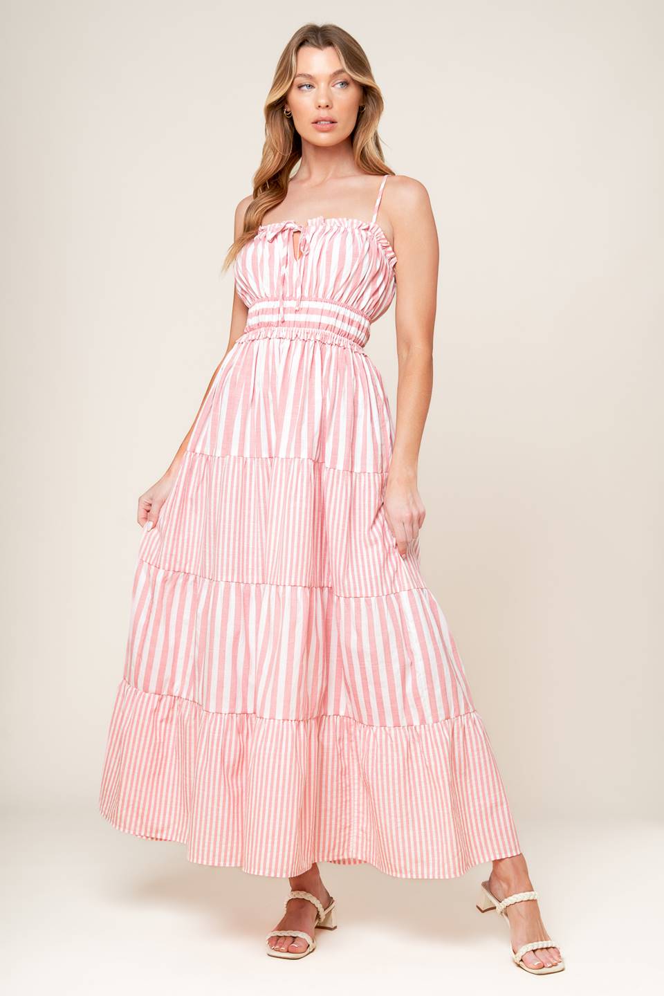 PEONY PINK STRIPE MAXI DRESS