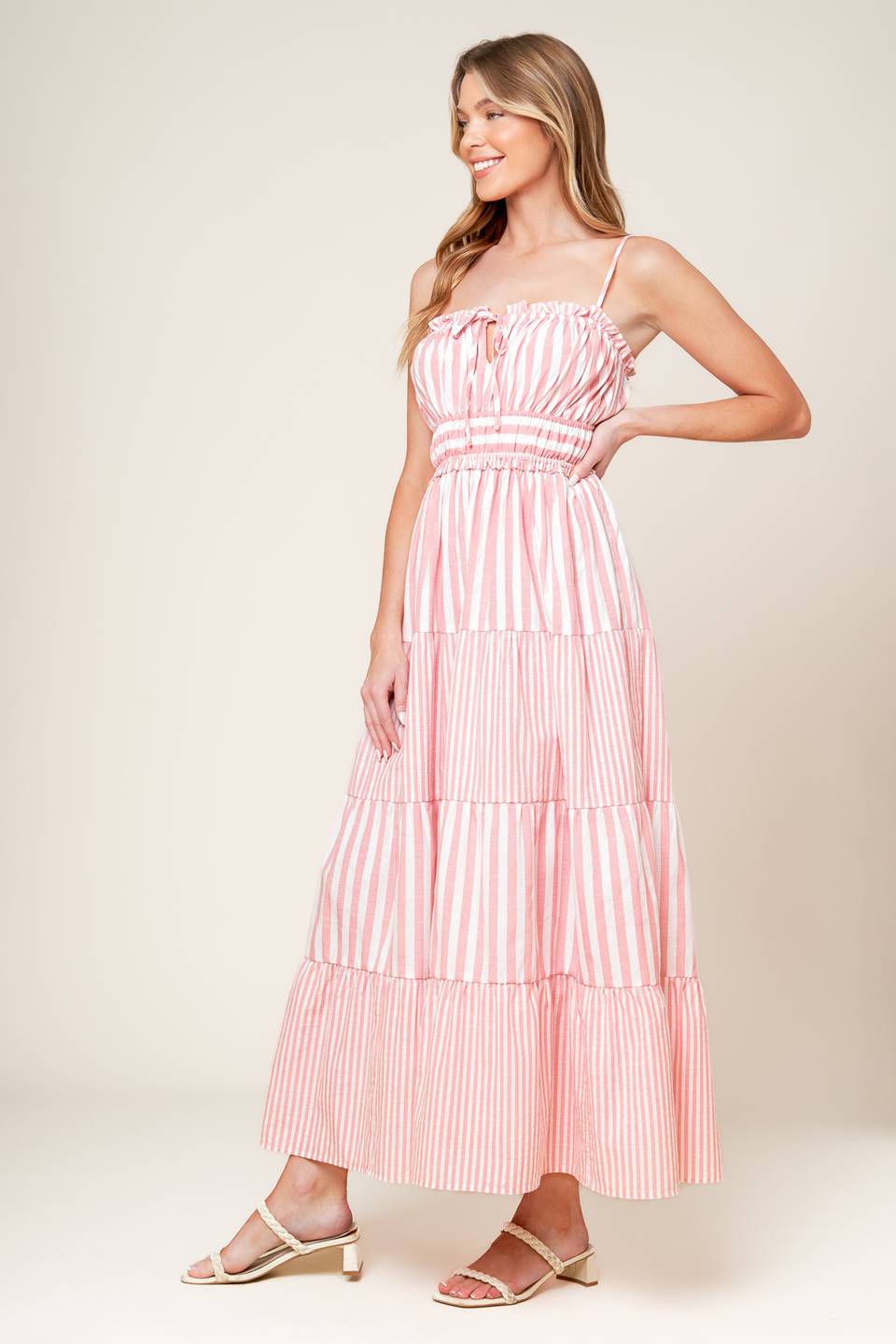 PEONY PINK STRIPE MAXI DRESS