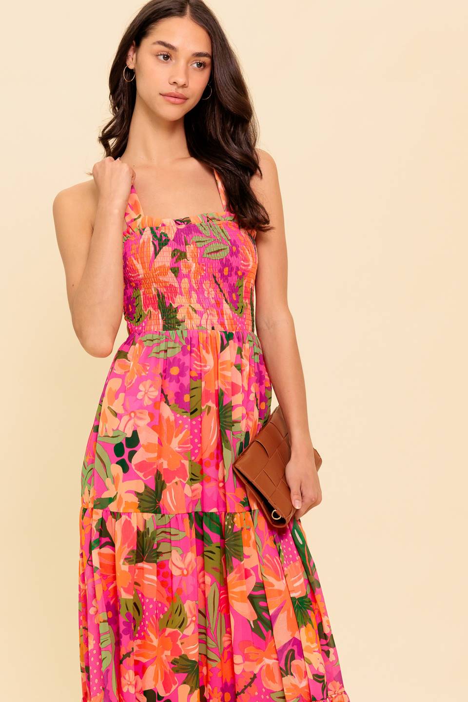 SUNRISE SOIREE HALTER TIE MAXI DRESS - FUCHSIA