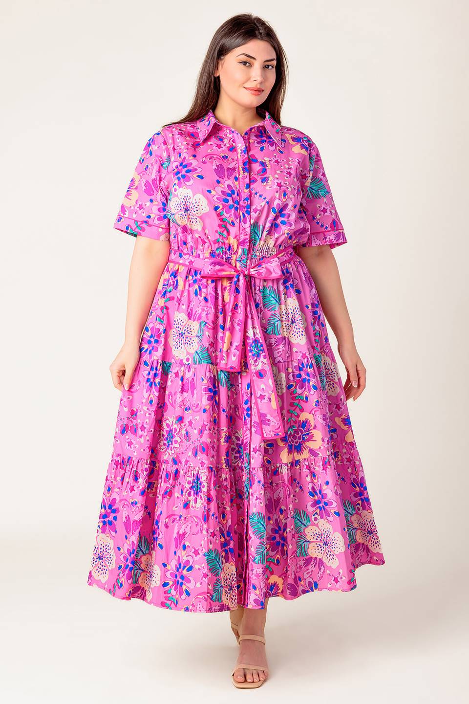 PETAL PRESS - PINK & PURPLE FLORAL MIDI DRESS