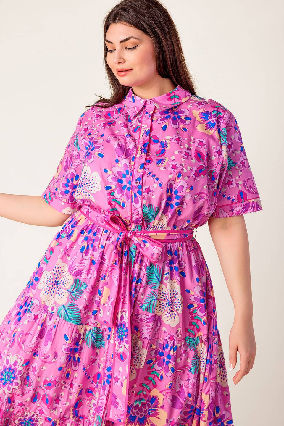PETAL PRESS - PINK & PURPLE FLORAL MIDI DRESS