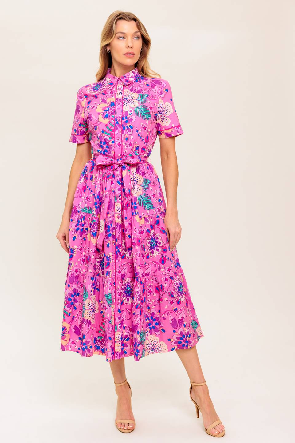 PETAL PRESS - PINK & PURPLE FLORAL MIDI DRESS