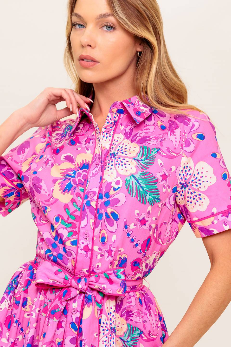 Size Medium, PETAL PRESS - PINK & PURPLE FLORAL MIDI DRESS - FINAL SALE