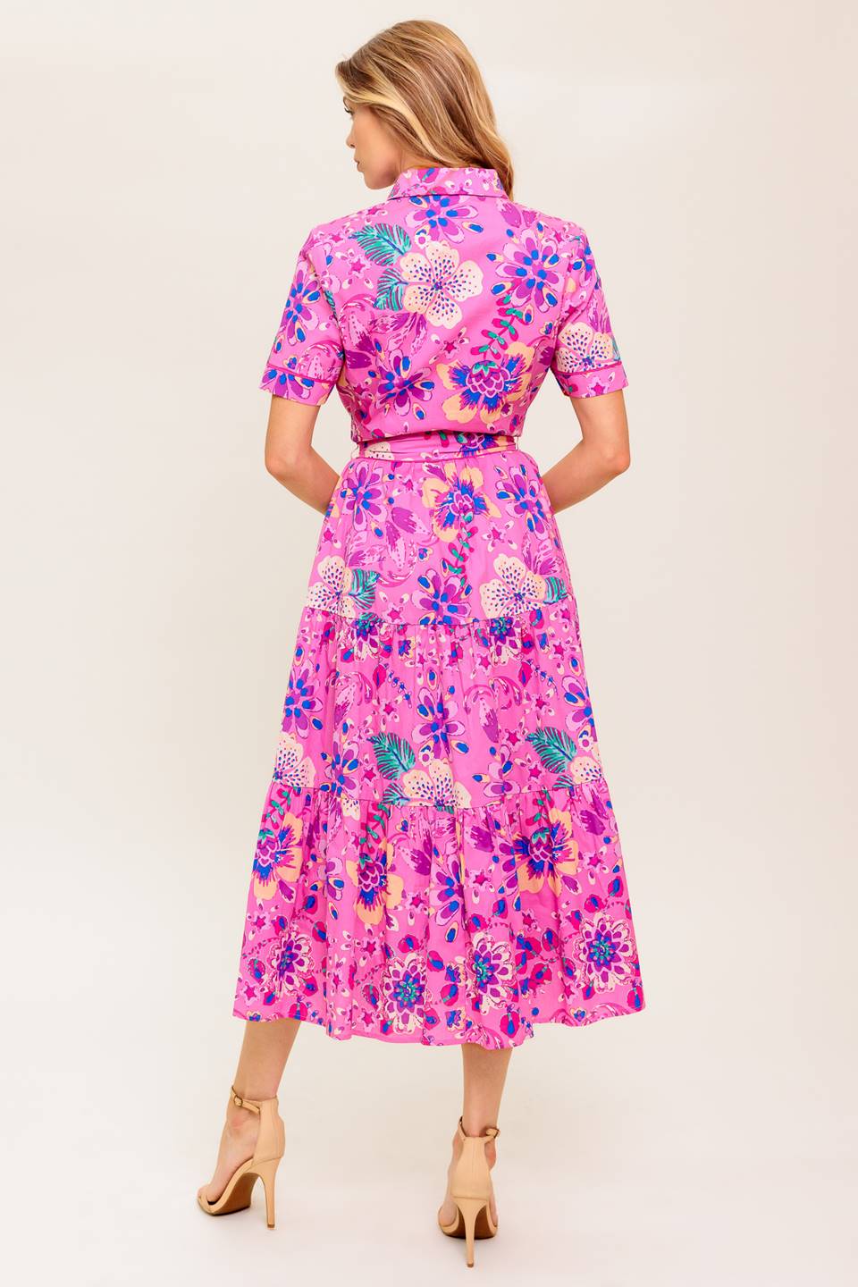 PETAL PRESS - PINK & PURPLE FLORAL MIDI DRESS