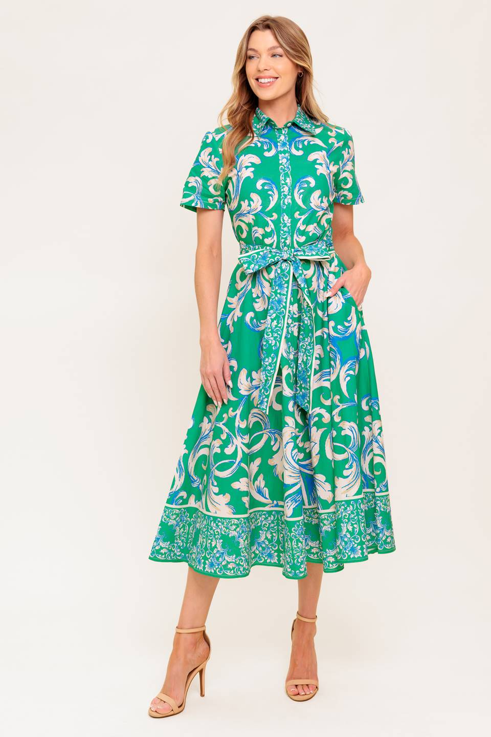 SUMMER BOUQUET SHIRT DRESS - GREEN