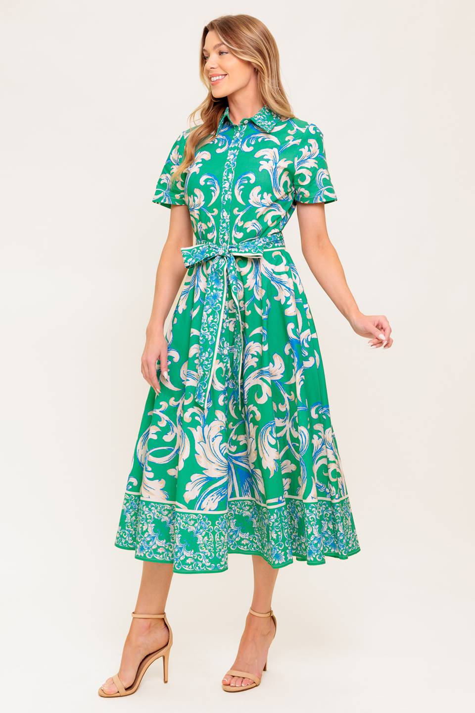 SUMMER BOUQUET SHIRT DRESS - GREEN