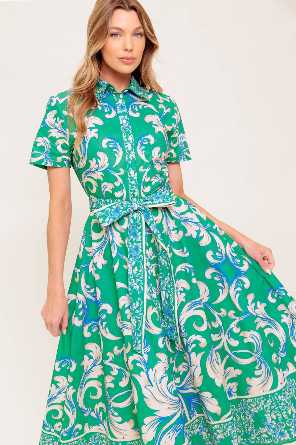 SUMMER BOUQUET SHIRT DRESS - GREEN