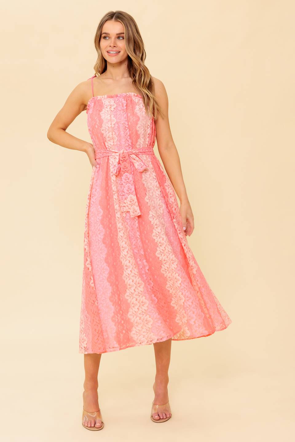 TAILOR MADE LACE MIDI DRESS - PEACH