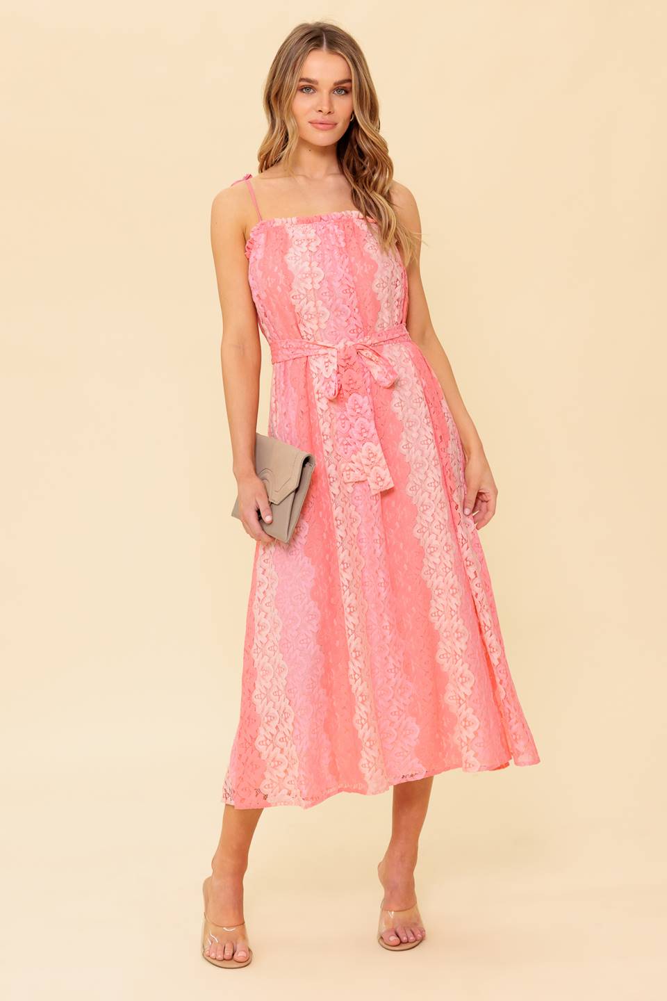 TAILOR MADE LACE MIDI DRESS - PEACH