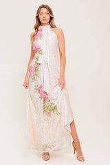 Size Small, ROSE GARDEN - IVORY LACE HALTER MAXI DRESS - FINAL SALE