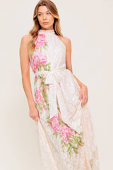 Size Small, ROSE GARDEN - IVORY LACE HALTER MAXI DRESS - FINAL SALE