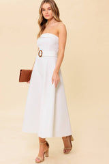 THE PICTURE OF PERFECTION - WHITE STRAPLESS MIDI DRESS