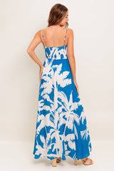 KAIA BLUE PALM PRINT MAXI DRESS