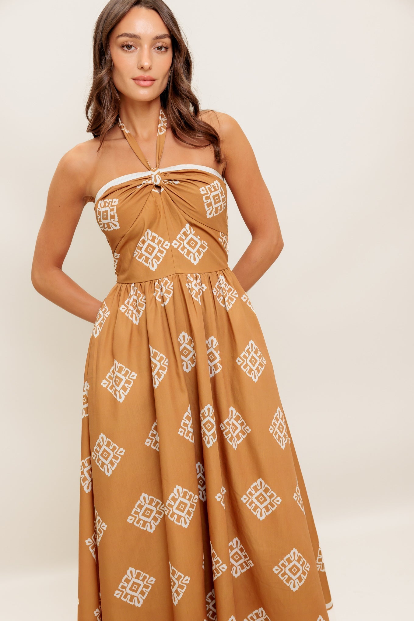 TIANA HALTER MIDI DRESS - RUST