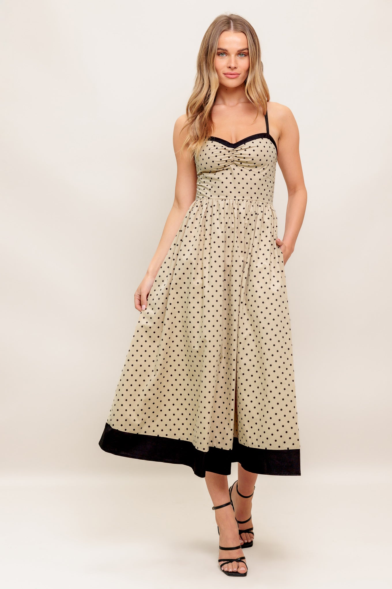 POLKA PASSION MAXI DRESS - TAUPE